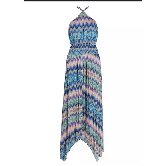 NWT Ramy Brook Giana Chevron Print Halter Maxi Dress Handkerchief Hem, Size M - Picture 12 of 14